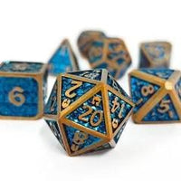 Thumbnail for Blue in Gold Metal - 7pcs RPG Dice Set