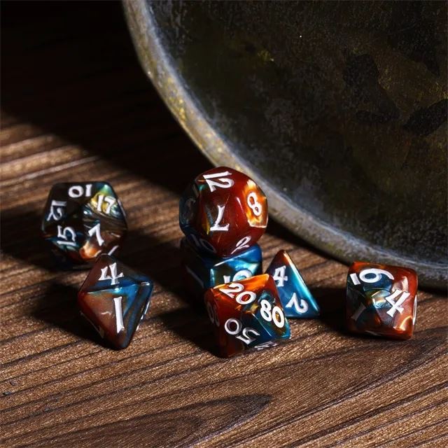 Blend of Brown & Blue Acrylic - 7pcs RPG Mini Dice Set