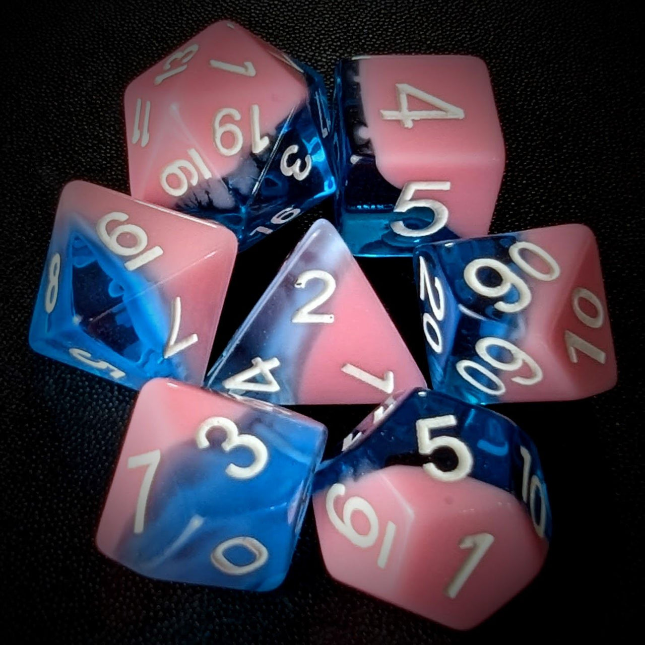 Layered Blue & Pink Resin - 7pcs RPG Full Dice Set