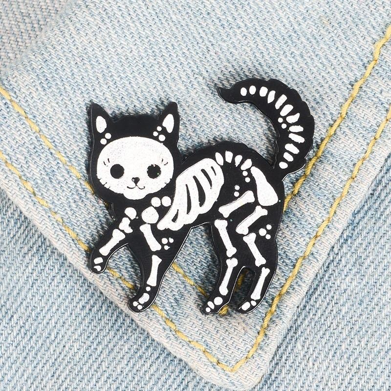 Black Cat Skeleton Pin - Novelty