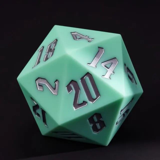 D20 55mm Dice Silicone Solid Silver Font Mint Green