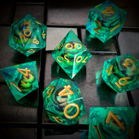 Thumbnail for Green Dragon Eye Ball in Clear & Green Filled Sharp Resin - 7pcs RPG Dice Set