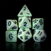 Thumbnail for Cracked Green on White Acrylic - 7pcs RPG Full Dice Set Dark Stack