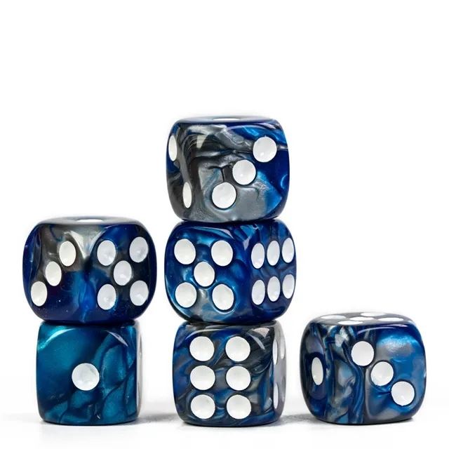 16mm Blue & Black Acrylic  - 6pcs D6 RPG Dice Set