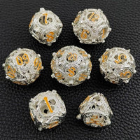 Thumbnail for 7pcs Dice Metal Hollow Circle Dragon Orange Font Silver