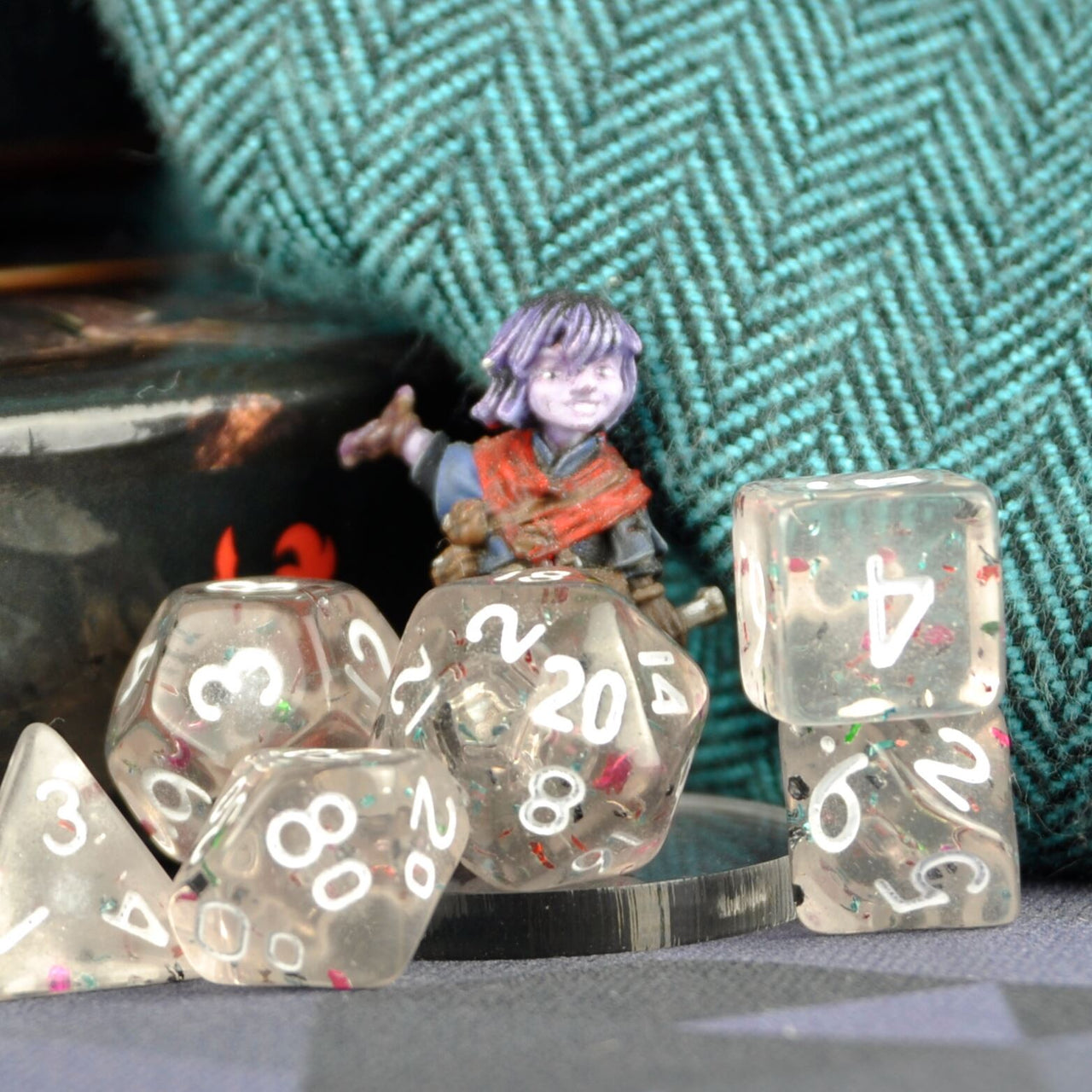 Glitter in Clear Acrylic - 7pcs RPG Mini Dice Set