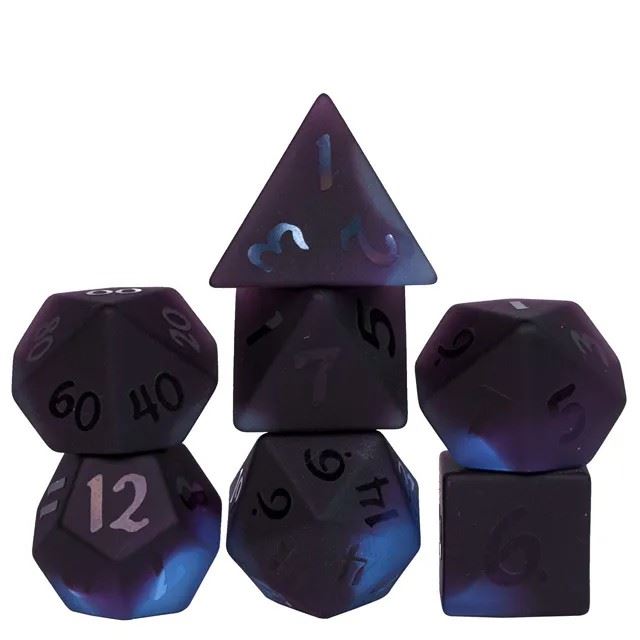 Frosted Purple and Black Glass - 7pcs RPG Dice Set