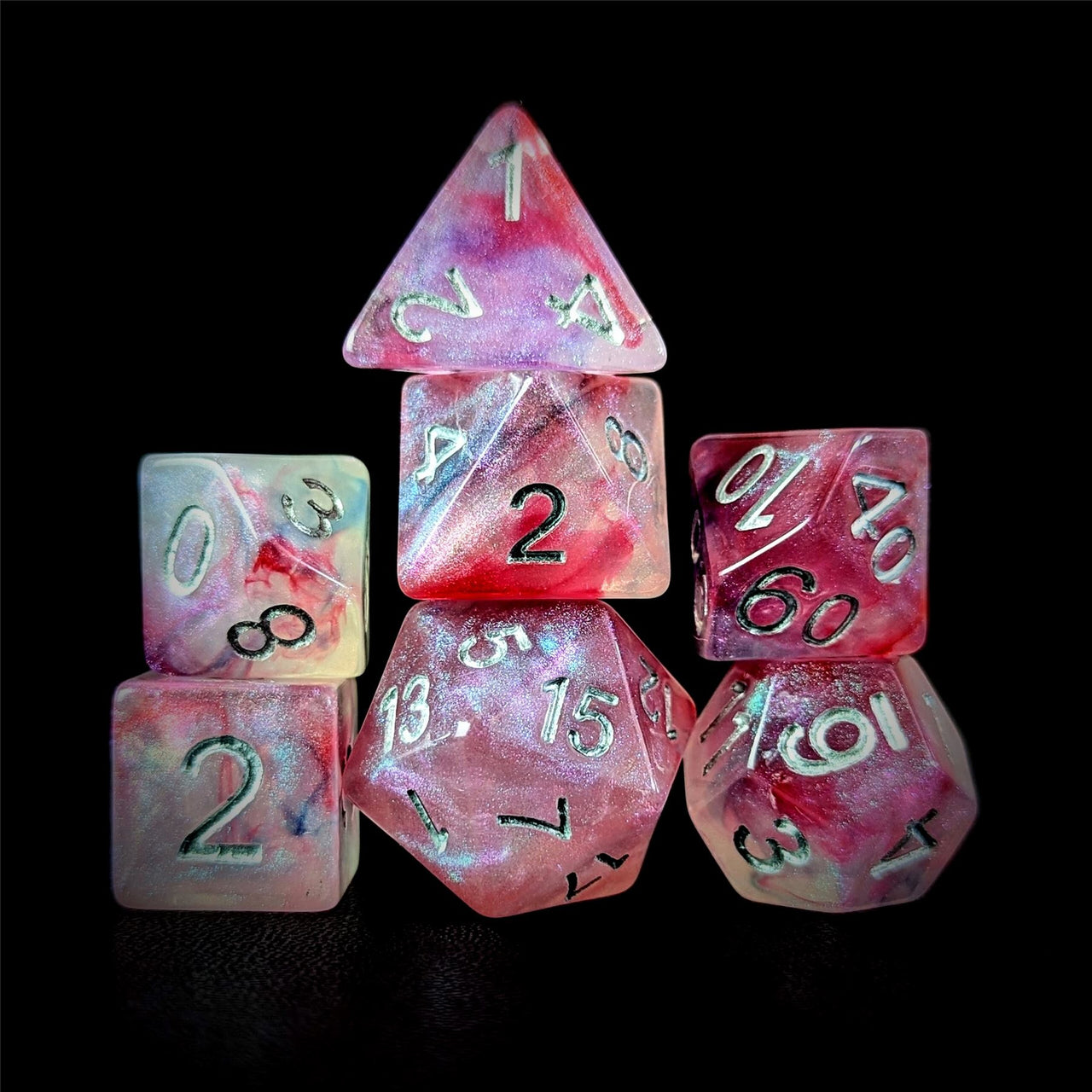 Glitter in Pink & Purple Resin - 7pcs RPG Full Dice Set