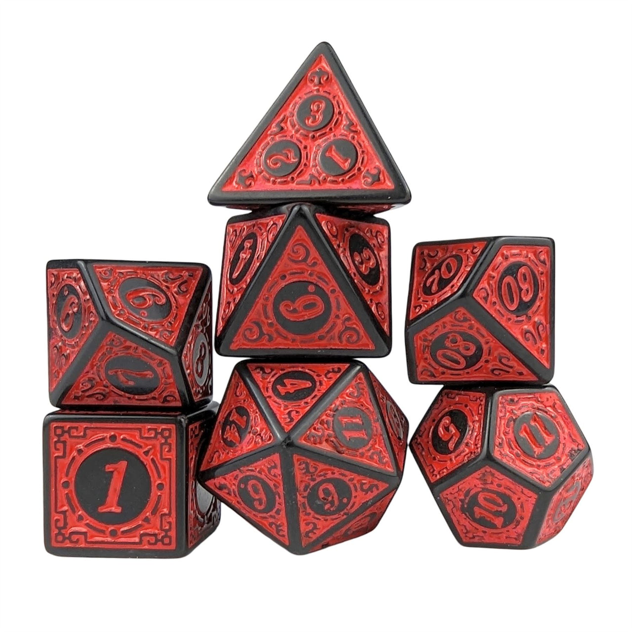 Red Lattice on Black Acrylic - 7pcs RPG Full Dice Set