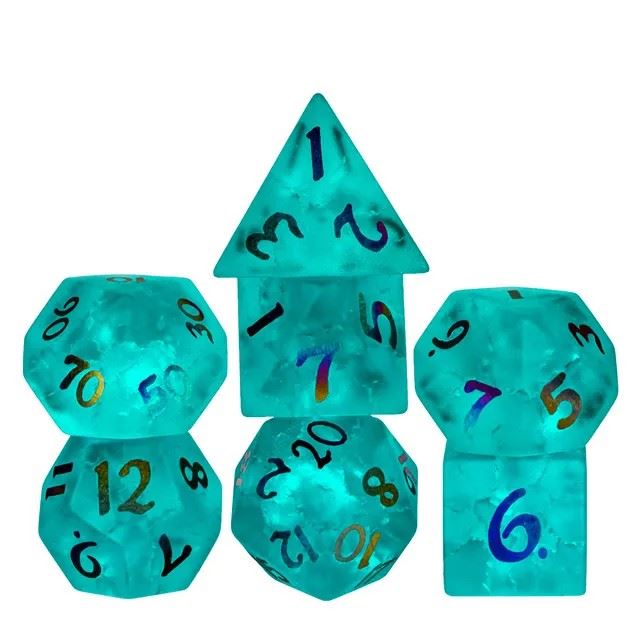 Cracked & Frosted Cyan Glass - 7pcs RPG Dice Set