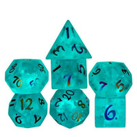 Thumbnail for Cracked & Frosted Cyan Glass - 7pcs RPG Dice Set