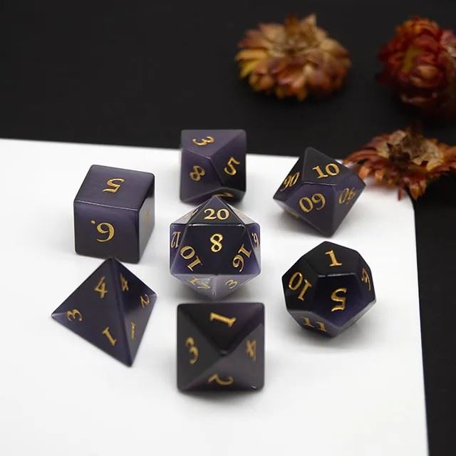 Purple Cat Eye Gemstone - 7pcs RPG Dice Set