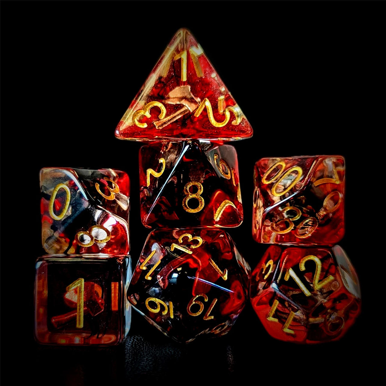 Axe in Clear & Red Resin - 7pcs RPG Full Dice Set