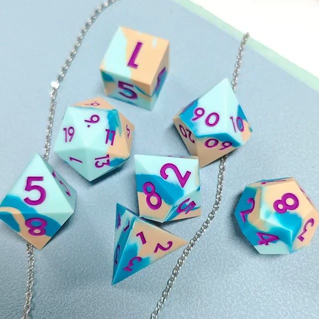 Blue & Cream Layered Silicone - 7pcs RPG Full Dice Set