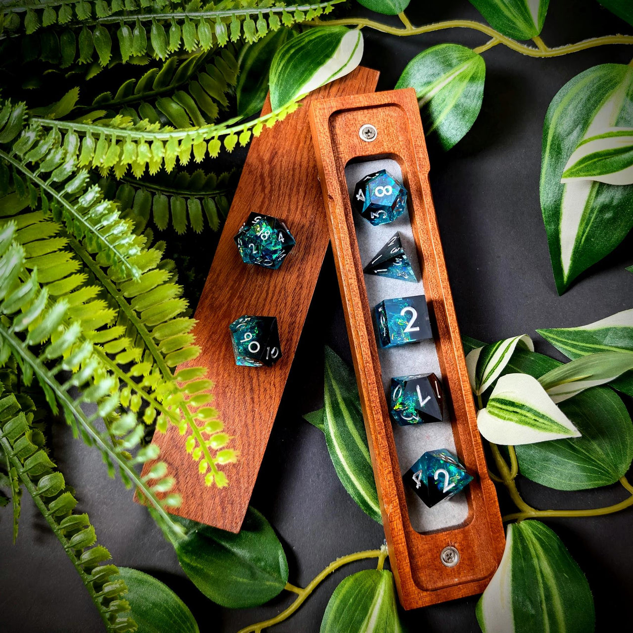 Candy in Cyan & Black Sharp Resin - 7pcs RPG Dice Set