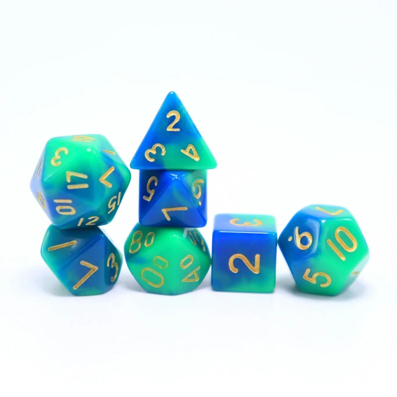 Blend of Blue & Green Acrylic - 7pcs RPG Mini Dice Set