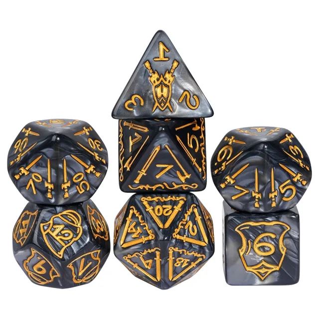 Weapons on Silk Black Acrylic - 7pcs RPG Oversized Dice Set