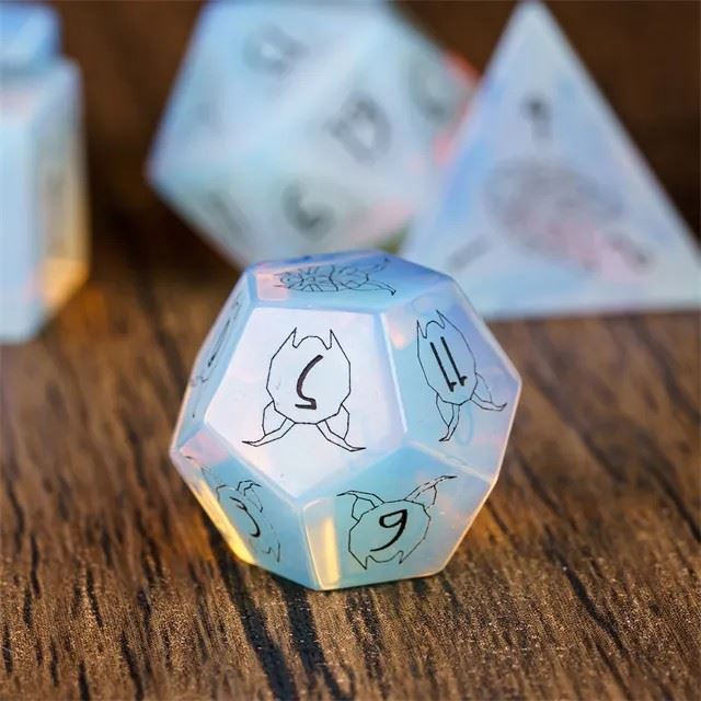 Beasts on Clear Opalite Gemstone - 7pcs RPG Dice Set