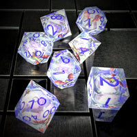 Thumbnail for 7pcs Dice Sharp Filled Liquid Purple Font Dragon Clear