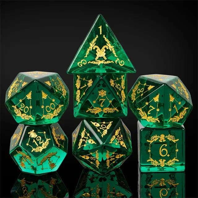 Xmas on Green Glass - 7pcs RPG Dice Set