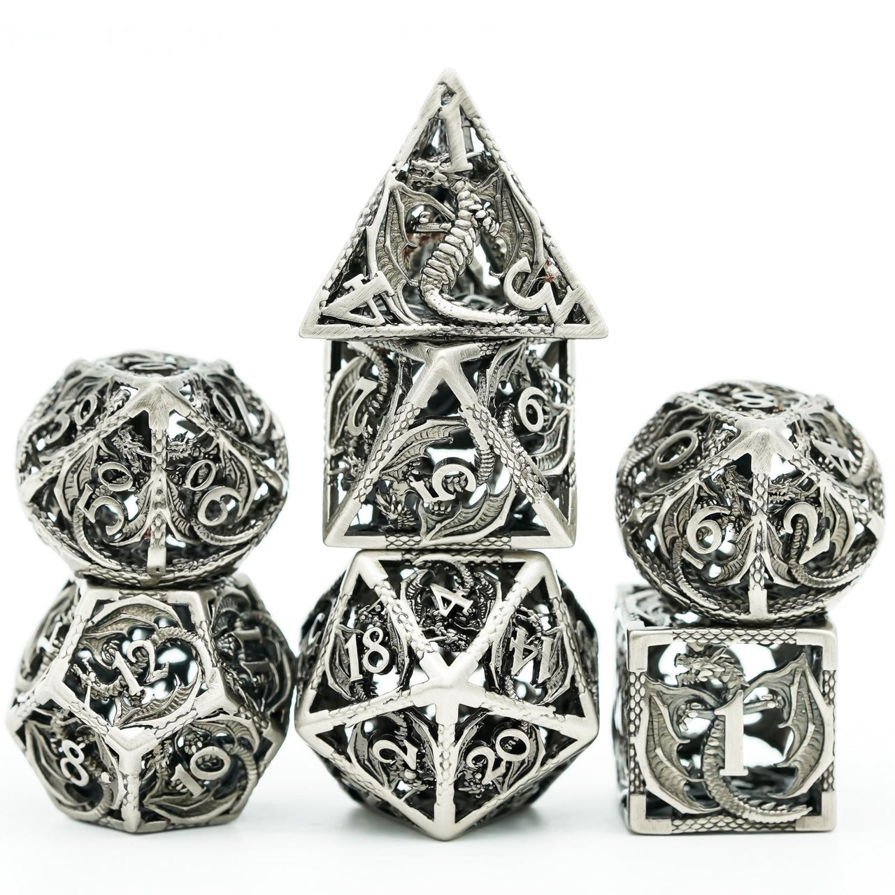 7pcs RPG Dice Set - Silver Metal