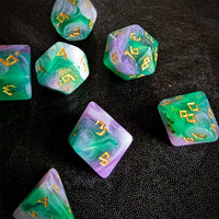 Thumbnail for Glitter in Green & Purple Acrylic - 7pcs RPG Full Dice Set Scatter