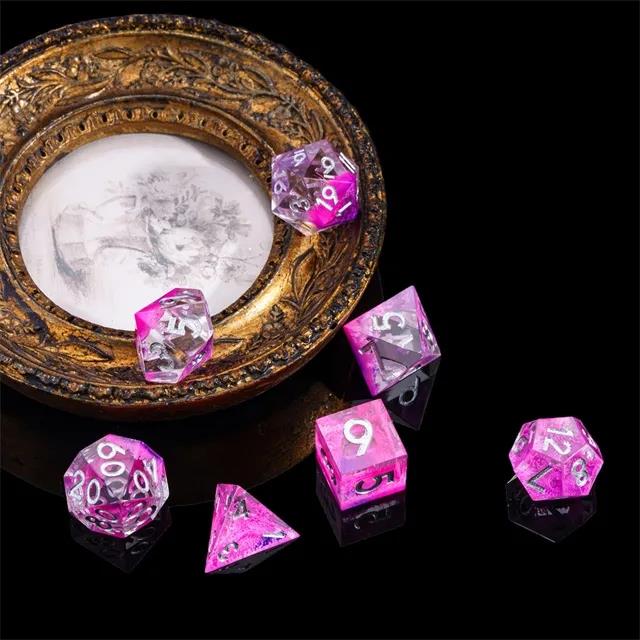 Layered Pink & Clear Sharp Resin - 7pcs RPG Dice Set