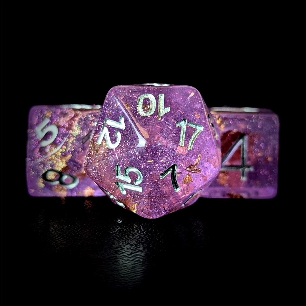 Gold Foil in Clear & Purple Resin - 7pcs RPG Full Dice Set