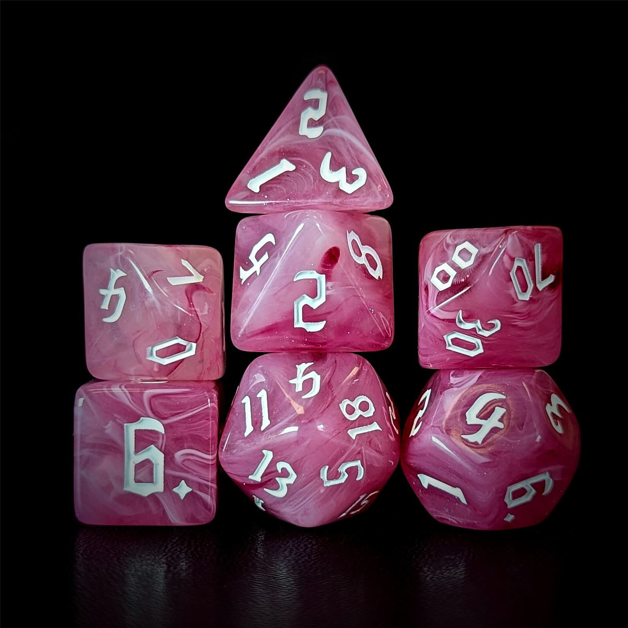 Dark Pink Silk Acrylic - 7pcs RPG Full Dice Set Dark Stack