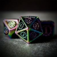 Thumbnail for Gear in Black Enamel Rainbow Metal - 7pcs RPG Dice Set