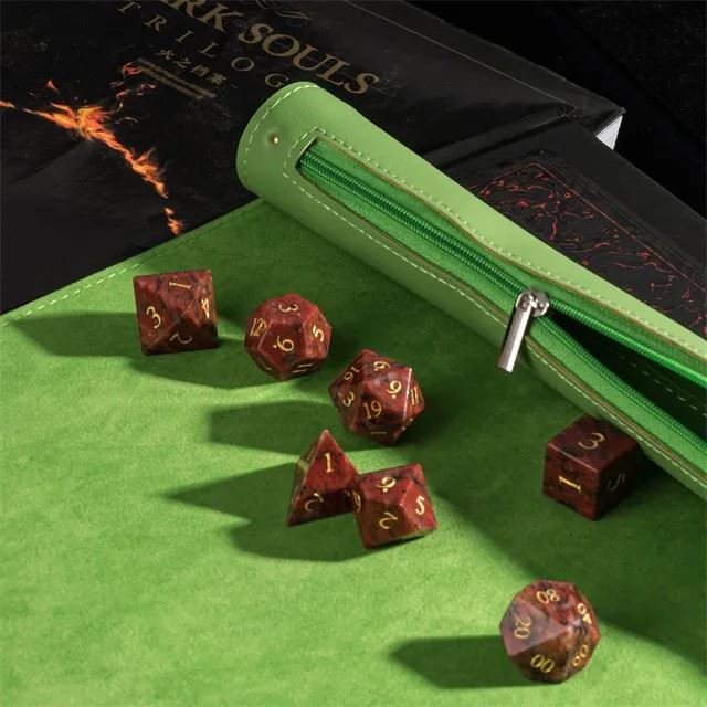 Green Velvet PU Leather Roll & Tray - Dice Storage