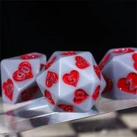 Thumbnail for 7pcs Dice Resin Pattern Hearts Red Font Grey