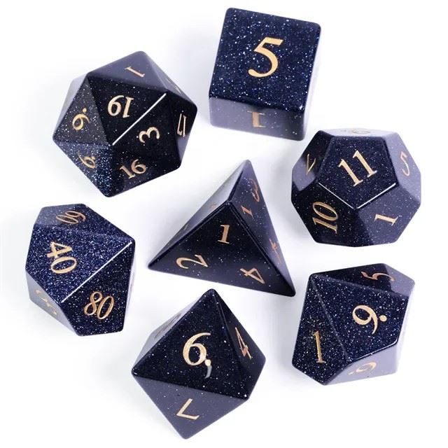 Navy Blue Goldstone Gemstone - 7pcs RPG Dice Set