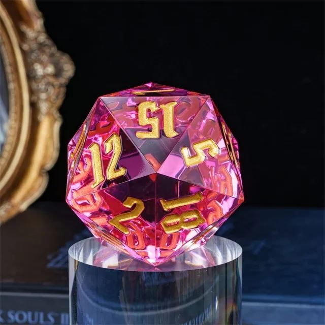 Clear & Pink Sharp Acrylic - D20 RPG Dice