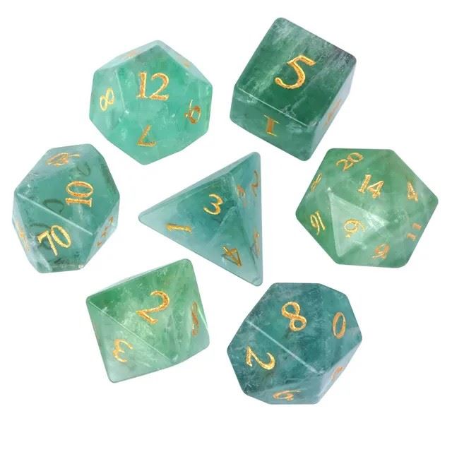 Green Fluorite Gemstone - 7pcs RPG Dice Set