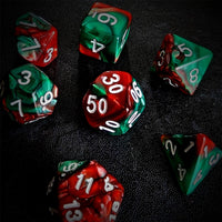 Thumbnail for Blend of Red & Green Acrylic - 7pcs RPG Full Dice Set Scatter