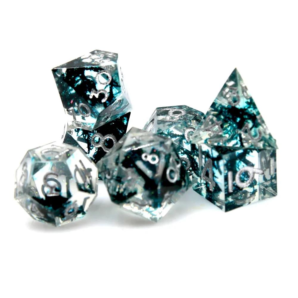 Black Swirl in Teal & Clear Sharp Resin - 7pcs RPG Dice Set