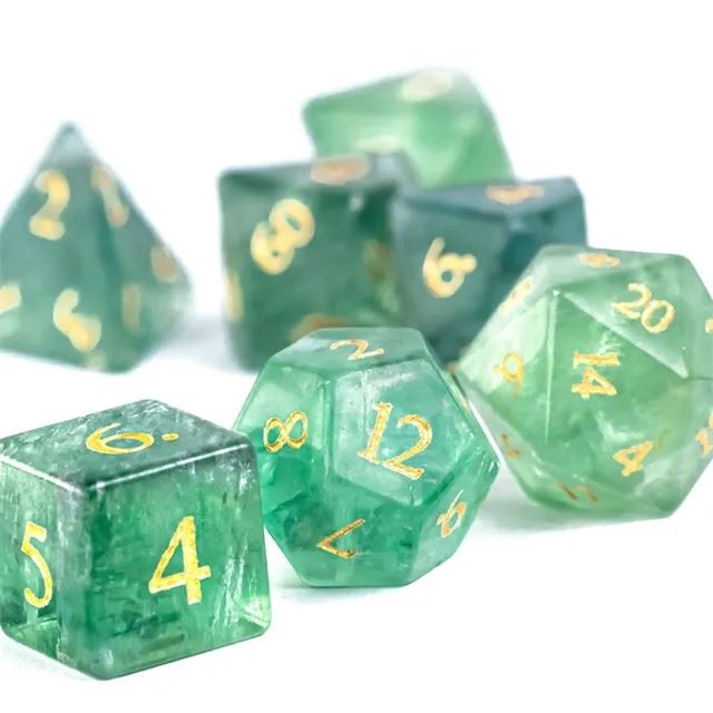 Green Fluorite Gemstone - 7pcs RPG Dice Set