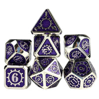 Thumbnail for Gear in Purple Enamel Silver Metal - 7pcs RPG Dice Set