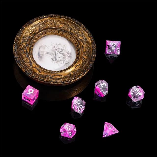 Layered Pink & Clear Sharp Resin - 7pcs RPG Dice Set