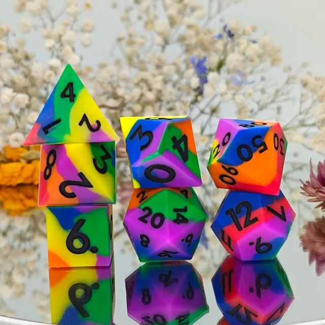 Rainbow Layered Silicone - 7pcs RPG Full Dice Set