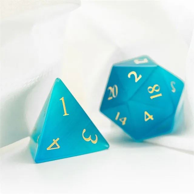 Sky Blue Cat Eye Gemstone - 7pcs RPG Dice Set