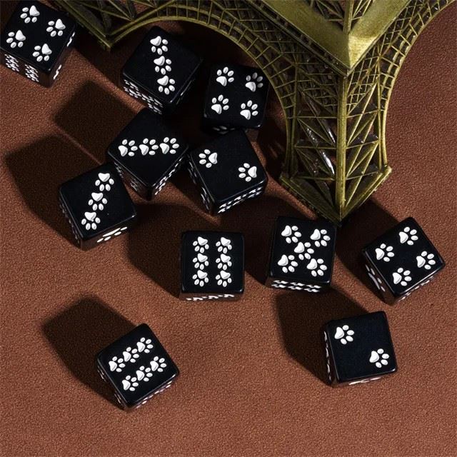 Paw on Black Resin - 6pcs D6 RPG Dice Set