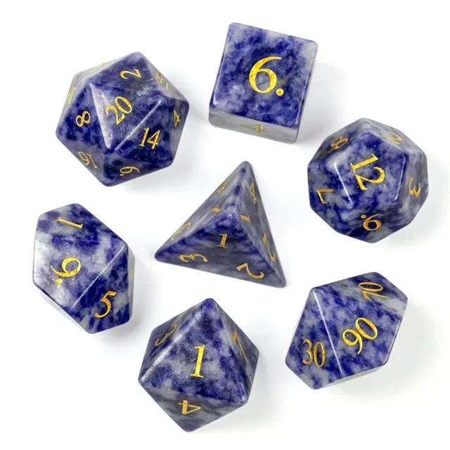 Blue Dalamatian Jasper Gemstone - 7pcs RPG Dice Set