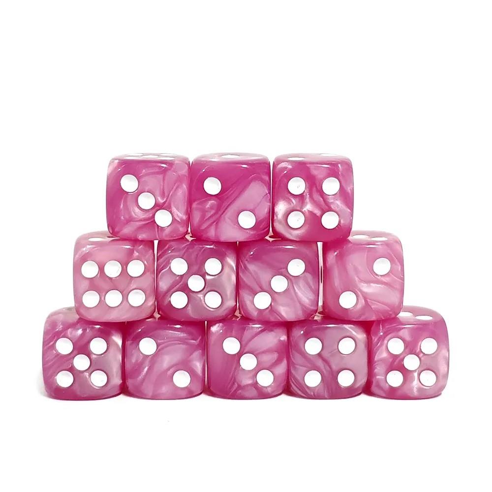 30pcs D6 12mm Dice Acrylic Blend Pips White Font Dark Pink