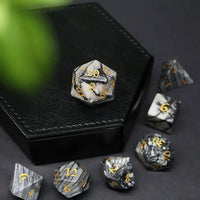 Thumbnail for White and Black Marble Gemstone - 7pcs RPG Dice Set