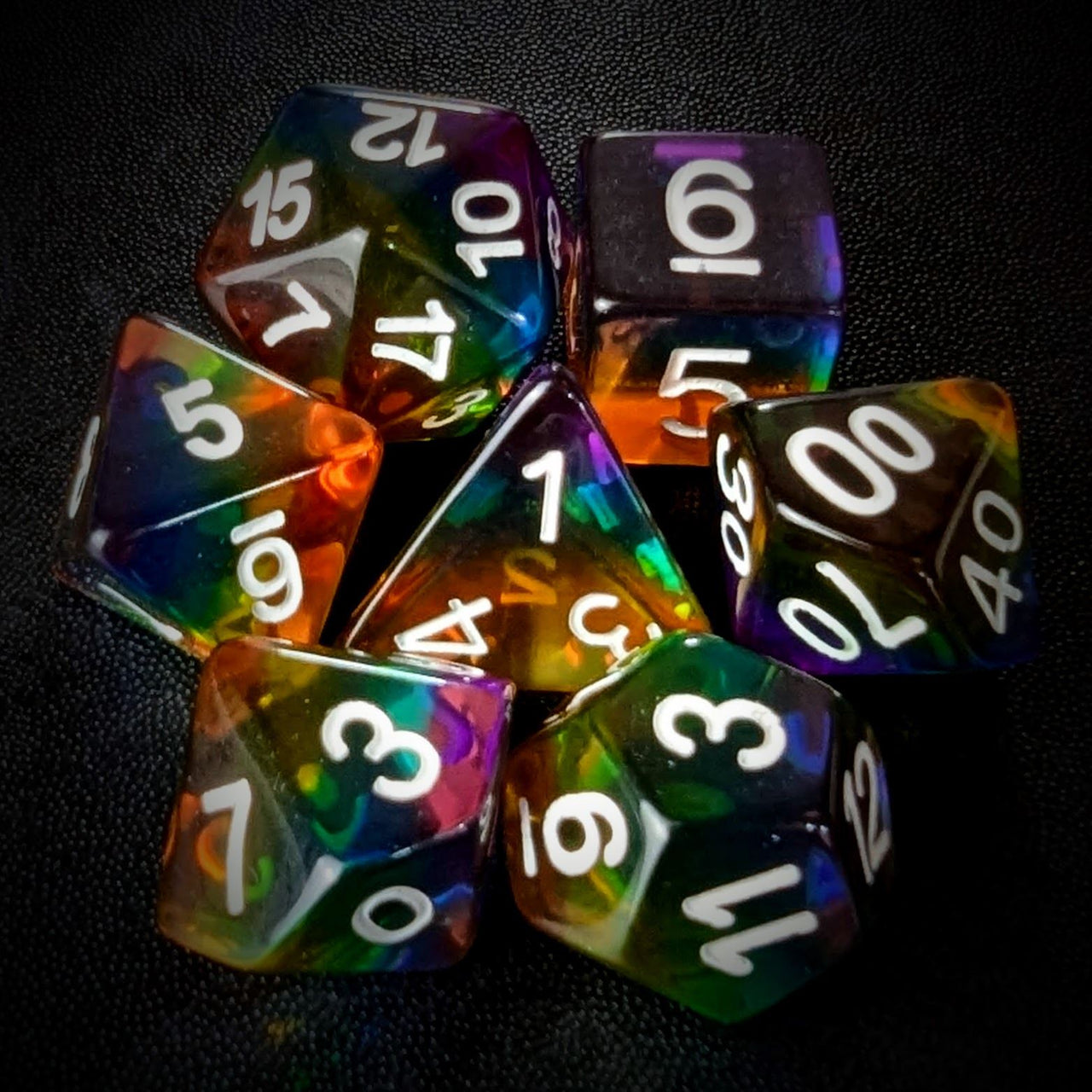 Layered Rainbow in Clear Resin - 7pcs RPG Full Dice Set