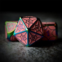 Thumbnail for Pink Spider's Web in Rainbow Metal - 7pcs RPG Dice Set