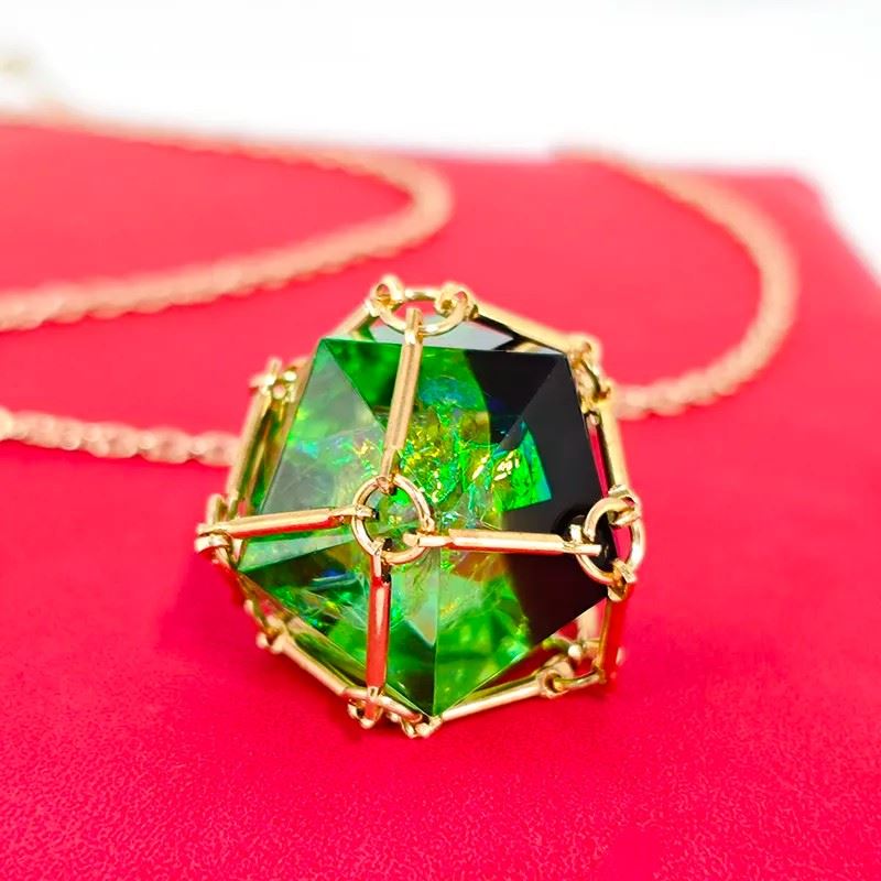 Black & Green with Gold Chain D20 Necklace