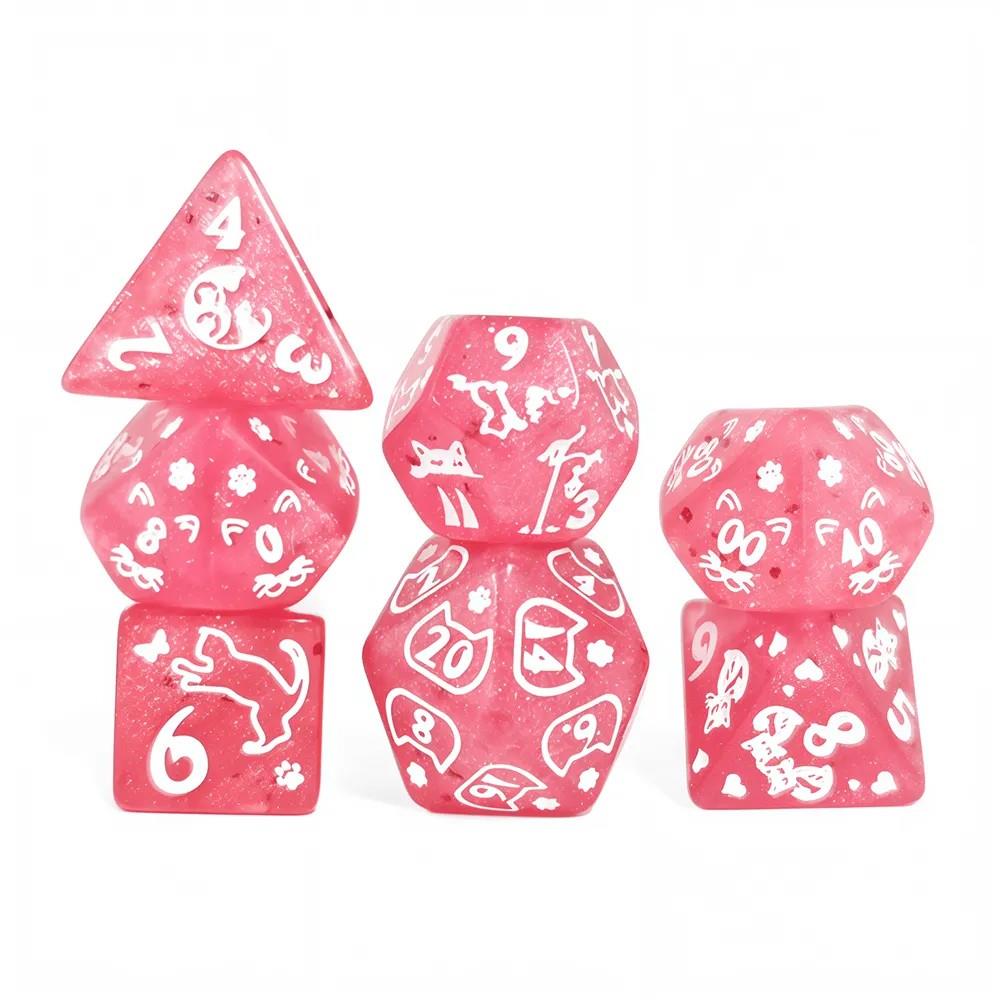 7pcs Dice Acrylic Pattern Cats White Font Pink
